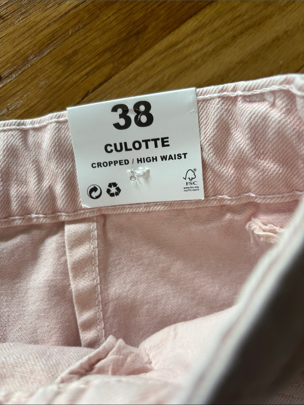 Mango Wide-Leg Crop Culotte Jeans in Pale Pink, new with tags - Picture 5 of 8